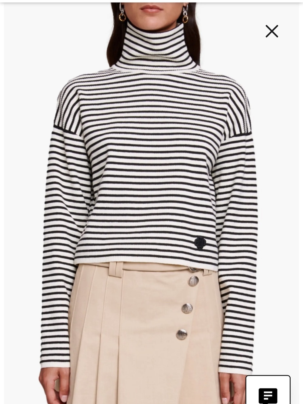 Maje Black and White Striped Turtleneck Sweater ribbed 2